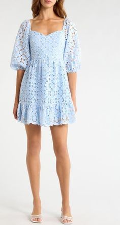 Sugarlips Sequin Detail Cotton Eyelet Babydoll Dress in White-Blue at Nordstrom, Size X-Large