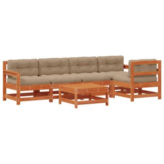 vidaXL Conjunto De Sof&aacute;s De Jard&iacute;n 6 Pcs Marr&oacute;n Cera Pino Macizo Vidaxl