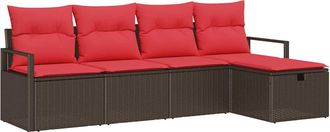 vidaXL Conjunto De Sof&aacute; De Jard&iacute;n 5 Uds. Marr&oacute;n Rat&aacute;n Sint&eacute;tico Vidaxl