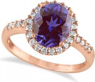 Allurez Oval Lab Alexandrite & Halo Diamond Engagement Ring 14k Rose Gold 2.82ct