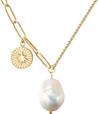 Valero Pearls Womens Necklace stainless steel yellow gold freshwater cultured pearl white - One Size