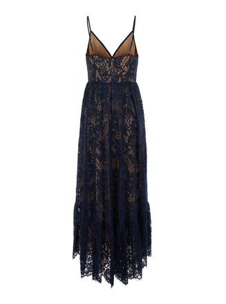 Michael Michael Kors Womens Long V-Neck Lace Dress Blue Nylon