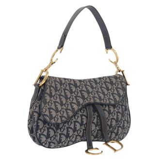 Dior Vintage Double Saddle Diorissimo Canvas Navy Canvas Handbag (Pre-Owned)