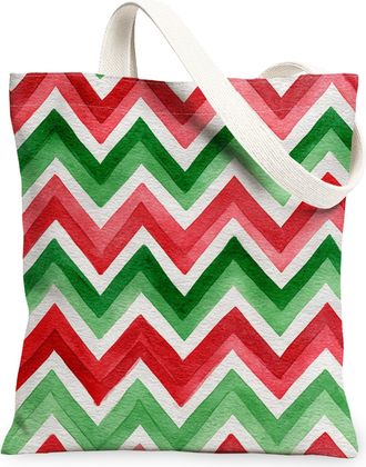 Generic Zigzag Pattern Canvas Tote Bags, Colorful Zigzag Pattern Reusable Shopping Bags, Stylish Lightweight Washable Shoulder Strap Canvas for Gym Travel Bea