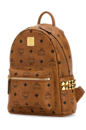 MCM Womens Printed Canvas Mini Stark Backpack Cognac Zaini