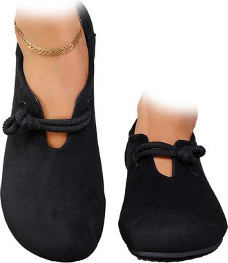 Generic Soft and Flexible Orthopedic Shoes Round Toe Suede Slip on Work Flats Dressy Comfortable Ballerina Shoes with Button (Black,37.5EU)