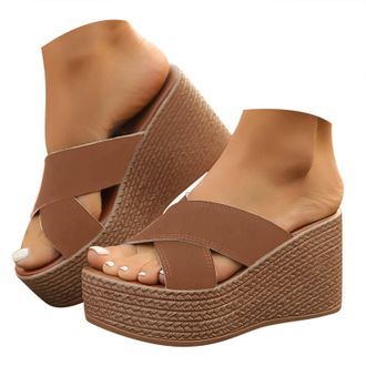 Generic Womens Wedge Heeled Sandals Platform Open Toe Ankle Sandal for Women Comfortable Wedge Sandals Dressy Shoes With Arch Support Espadrilles For Womens (