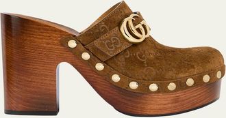 Gucci 70mm Double G Suede Platform Clogs