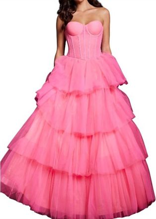 Jovani Tulle Corset Bodice Ballgown In Hot Pink