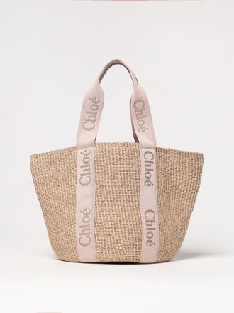 Chlo&eacute; Borsa large Woody Tote in fibra naturale