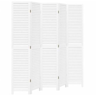 vidaXL Room Divider 5 Panels White Solid Wood Paulownia vidaXL