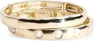 Cara Set of 2 Faux Pearl Bangle Bracelets in Gold/Ivory at Nordstrom Rack