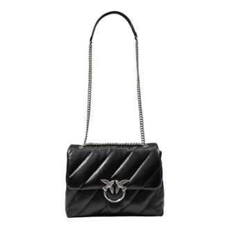 Pinko Shoulder Bags, female, Black, ONE SIZE, Leather Bag with Hook Button Fastening and Inside Pockets