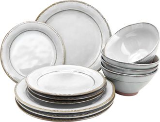 Gibson Home Terranea 12 Piece Stoneware Dinnerware Set in White, Service for 4