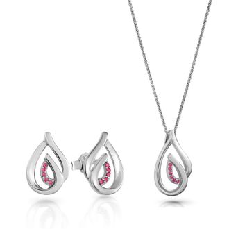 Orphelia Dazzle WoMens 925 Sterling Silver Set: Chain-Pendant + Earrings - SET-7518/R - One Size