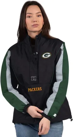 Starter Womens Starter Black/Green Green Bay Packers Thursday Night Gridiron Half-Zip Jacket at Nordstrom, Size Xx-Large