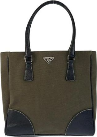 Prada Pre-owned Tote Bags, female, Green, Size: ONE SIZE Pre-owned Canvas Leather Tote Bag