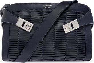 Ferragamo Hug Geweven Schoudertas - Heren - Schoudertassen - Blauw - ONE Size - Leer - Tassen