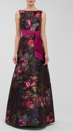 Kay Unger Nicoletta Floral Sleeveless A-Line Gown in Mulberry Multi at Nordstrom Rack, Size 14