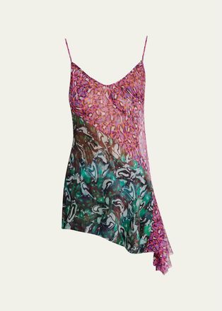 Dries Van Noten Crisanna Colorblock Silk Asymmetric Top