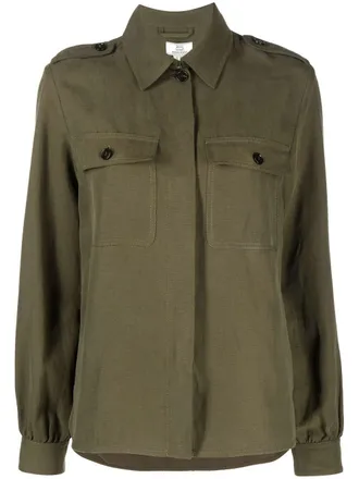 Woolrich fitted button-up shirt - women - Linen/Flax/Viscose - L - Green