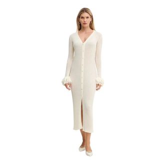 Simona Corsellini Kleedjes, Dames, Beige, 2Xl, Wol, Gebreide Maxi Jurk