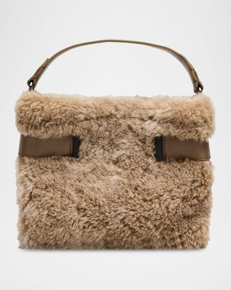 Brunello Cucinelli Essence Small Shearling Top-Handle Bag