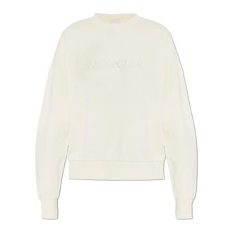 Moncler Hoodies & sweatvesten, Dames, Beige, M, Katoen, Sweatshirt met geborduurd logo