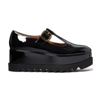 Stella McCartney Wedges, female, Black, 3 UK, Black Patent Leather Chunky Heel Shoes