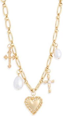 Nordstrom Rack Heart Faux Pearl Charm Necklace in White- Gold at Nordstrom Rack
