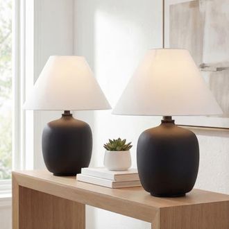 Jonathan Y Designs Delphi 18.25 Minimalist Scandinavian Resin/Iron LED Table Lamp in Matte Black at Nordstrom