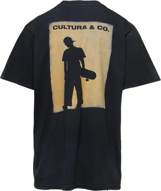 Cultura Mens Black Crewneck T-Shirt With Cultura & Co Print Jersey T-Shirts And Polos