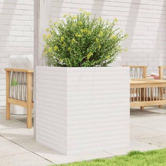 Berkfield Home Beautiful Garden Planter White 60x60x68.5 cm Solid Wood Pine
