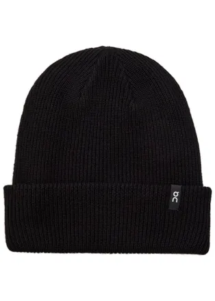 On Ribbed Merino Wool Beanie - Black - One Size