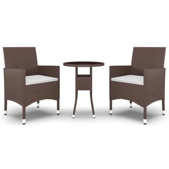Berkfield Home 3 Piece Garden Bistro Set Poly Rattan & Tempered Glass Brown