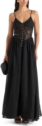 Mani&egrave;re De Voir Rosie Lace Corset Maxi Dress in Black at Nordstrom, Size 12