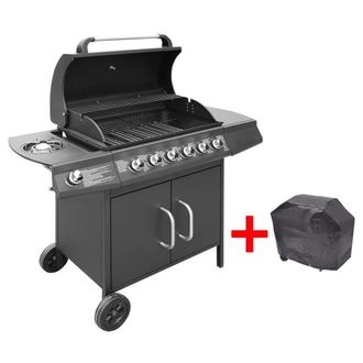 Berkfield Home Gas Barbecue Grill 6+1 Cooking Zone Black