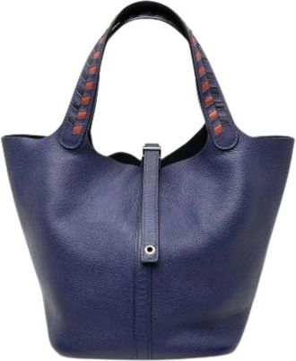 Herm&egrave;s Pre-owned Picotin Lock 22 - Dames - Vintage Tas - Blauw - ONE Size - Leer - Vintage