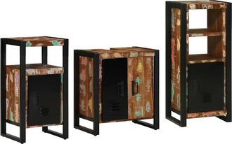vidaXL Juego De Muebles De Ba&ntilde;o 3 Pcs Marr&oacute;n Madera S&oacute;lida Recuperada