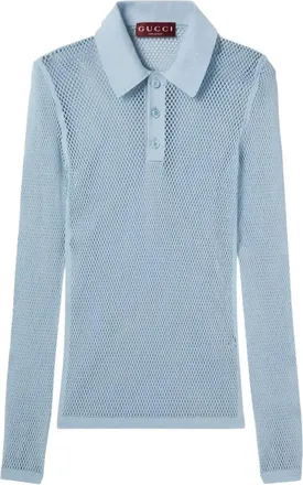 Gucci Embossed Technical Mesh Polo Top Petroleum Blue 821084-XKEPG-4465