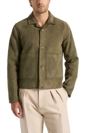 Mani&egrave;re De Voir Michel Suede Jacket With Revere Collar in Olive at Nordstrom, Size Xx-Large