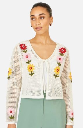 Yumi Crochet Embroidered Flower Cardigan in Ivory at Nordstrom, Size Medium