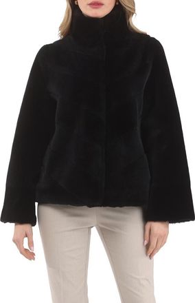 Gorski Genuine Shearling Reversible Chevron Jacket and Horizontal Bottom in Black/black at Nordstrom, Size X-Large