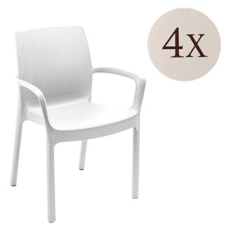 Dmora Silla De Exterior Sapps: 4 Sillas, Apilables, Fabricadas En Italia, Con Brazos, Blancas