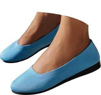 Generic Womens Knit Ballet Flat Soft Breatheable Mesh Flat for Women Flexible Casual Shoes for All-Day Comfortable Portable Low Wedge Loafers (Sky Blue, 5.5)