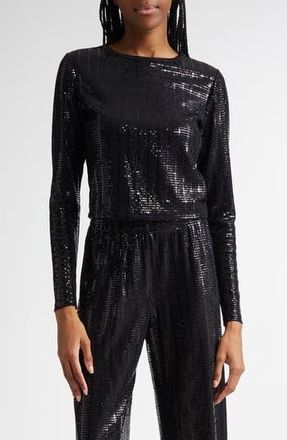 Alice & Olivia Delaina Sequin Embellished Crop Top in Black at Nordstrom Rack, Size X-Small