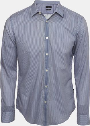 HUGO BOSS Boss By Hugo Boss Blue Stripe Cotton Slim Fit Shirt