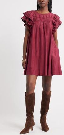 Treasure & Bond Double Ruffle Shift Dress in Burgundy Rhode at Nordstrom Rack, Size Xx-Small