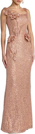 Mac Duggal Sleeveless Sequin Column Gown With 3D Flowers in Copper at Nordstrom, Size 6