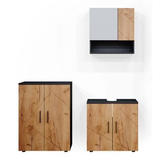 Vicco Conjunto De Muebles De Ba&ntilde;o Irma, Oro Power Roble/antracita, 3 Piezas, Con Mueble Bajo 60 Cm, Vicco